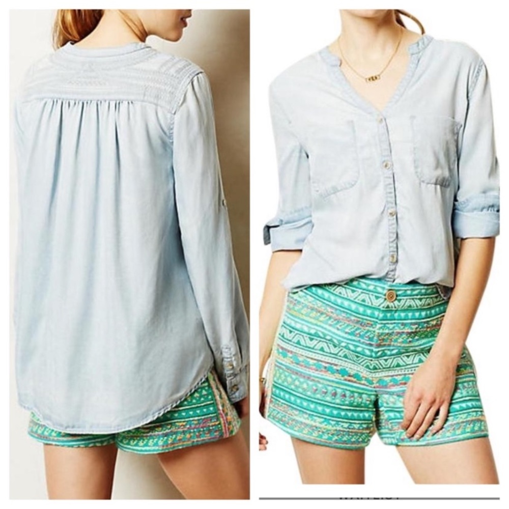 Anthropologie Elevenses Embroidered Shorts